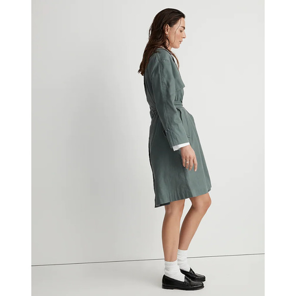 Madewell Textural Trench Coat Green Medium New - Picture 6 of 14